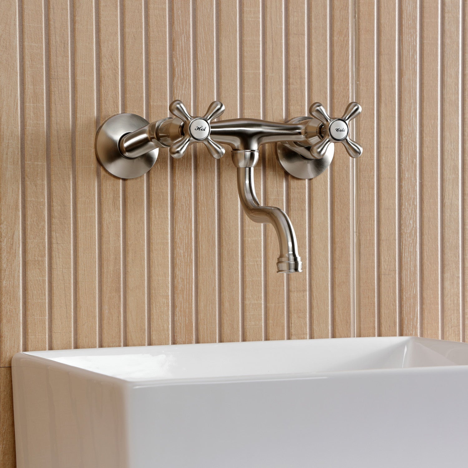 Kingston Heirloom KS2118AX - Kingston Double-Handle 2-Hole Wall Mount Bathroom Faucet, Brushed Nickel — thumbnail 3